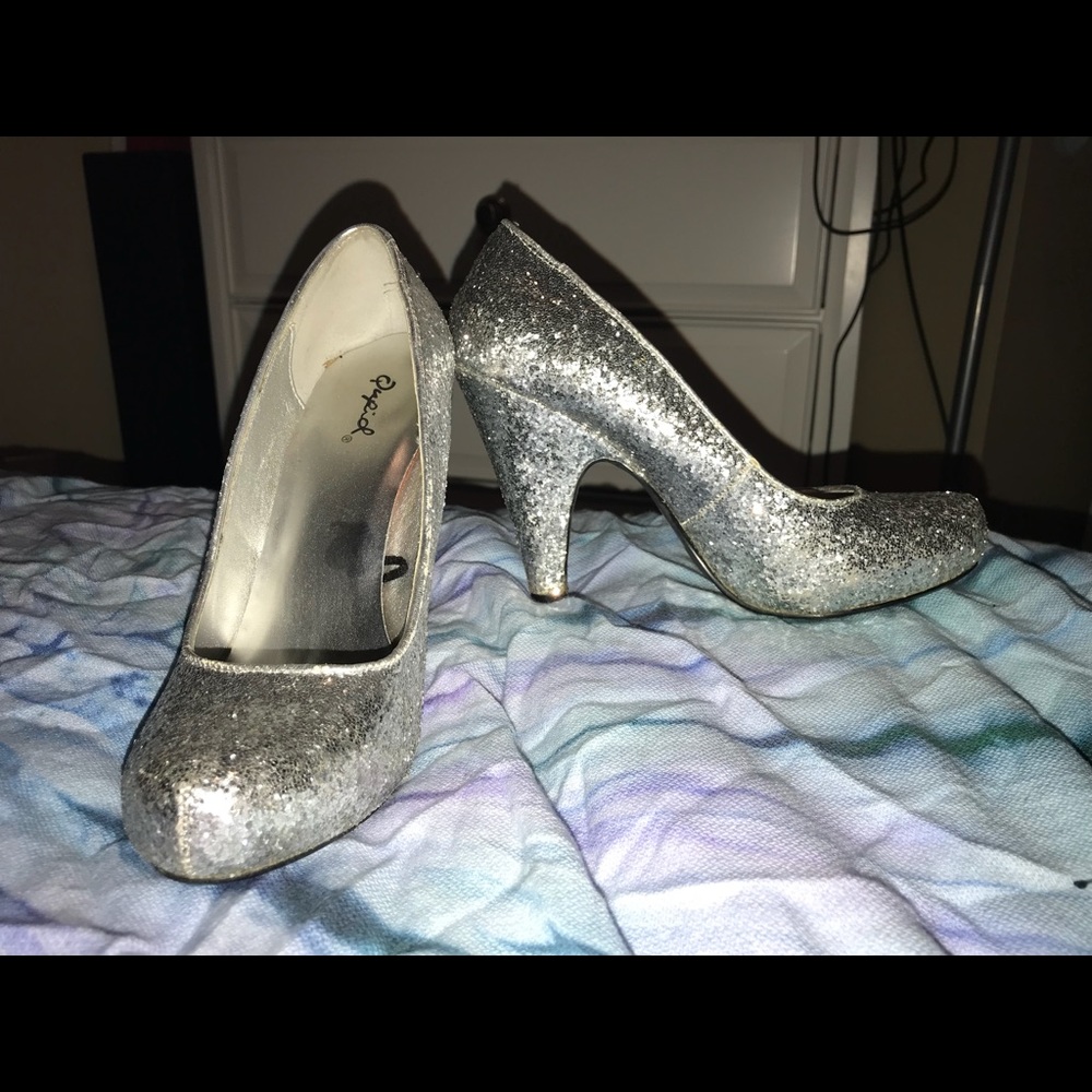 Silver sparkly heels